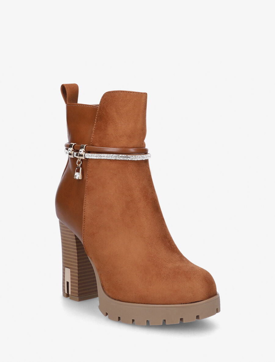 Bottines à talon haut et strass - Camel - 2