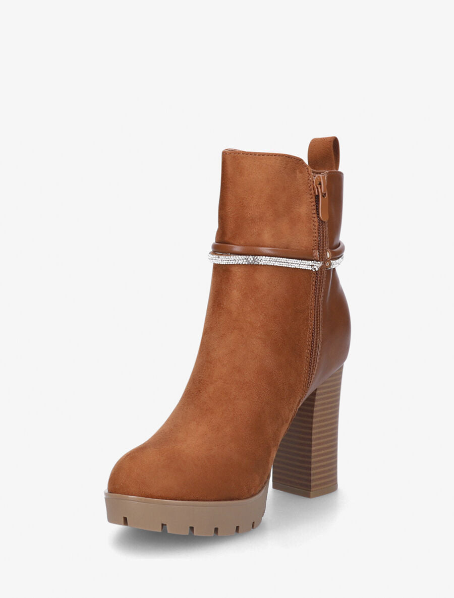 Bottines à talon haut et strass - Camel - 3