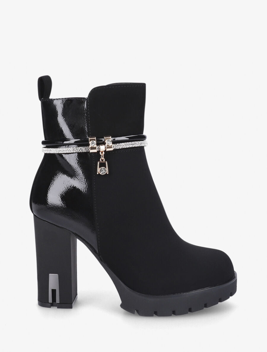 Bottines à talon haut et strass - Noir - 2