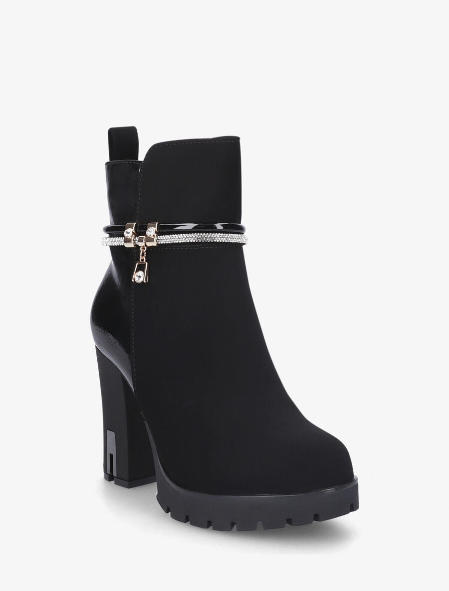 Bottines à talon haut et strass - Noir - 3