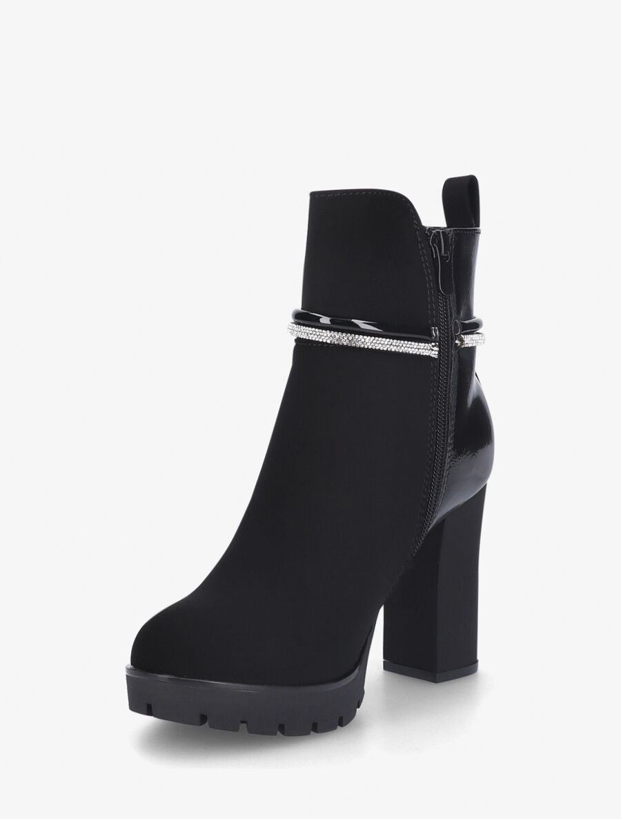 Bottines à talon haut et strass - Noir - 4