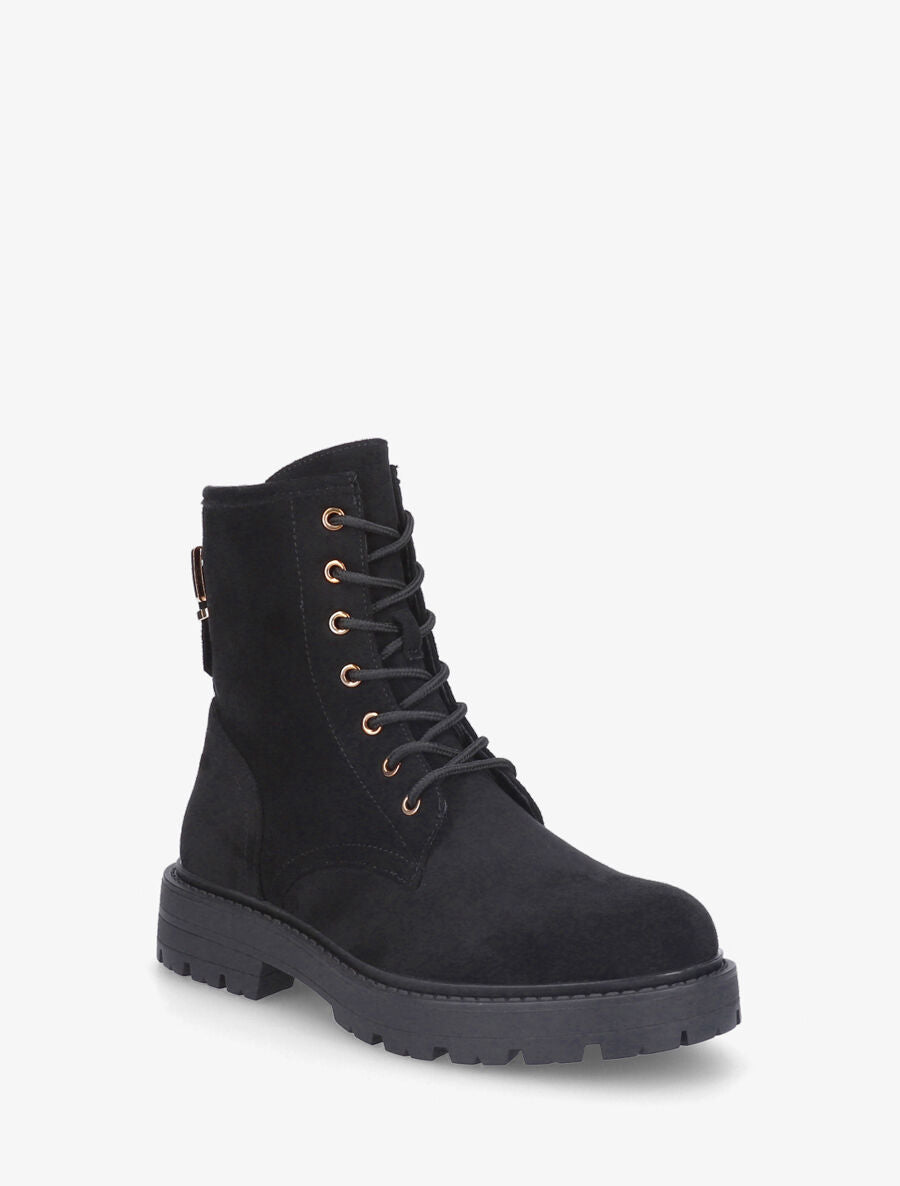 Bottines montantes en suédine à lacets - Noir - 2