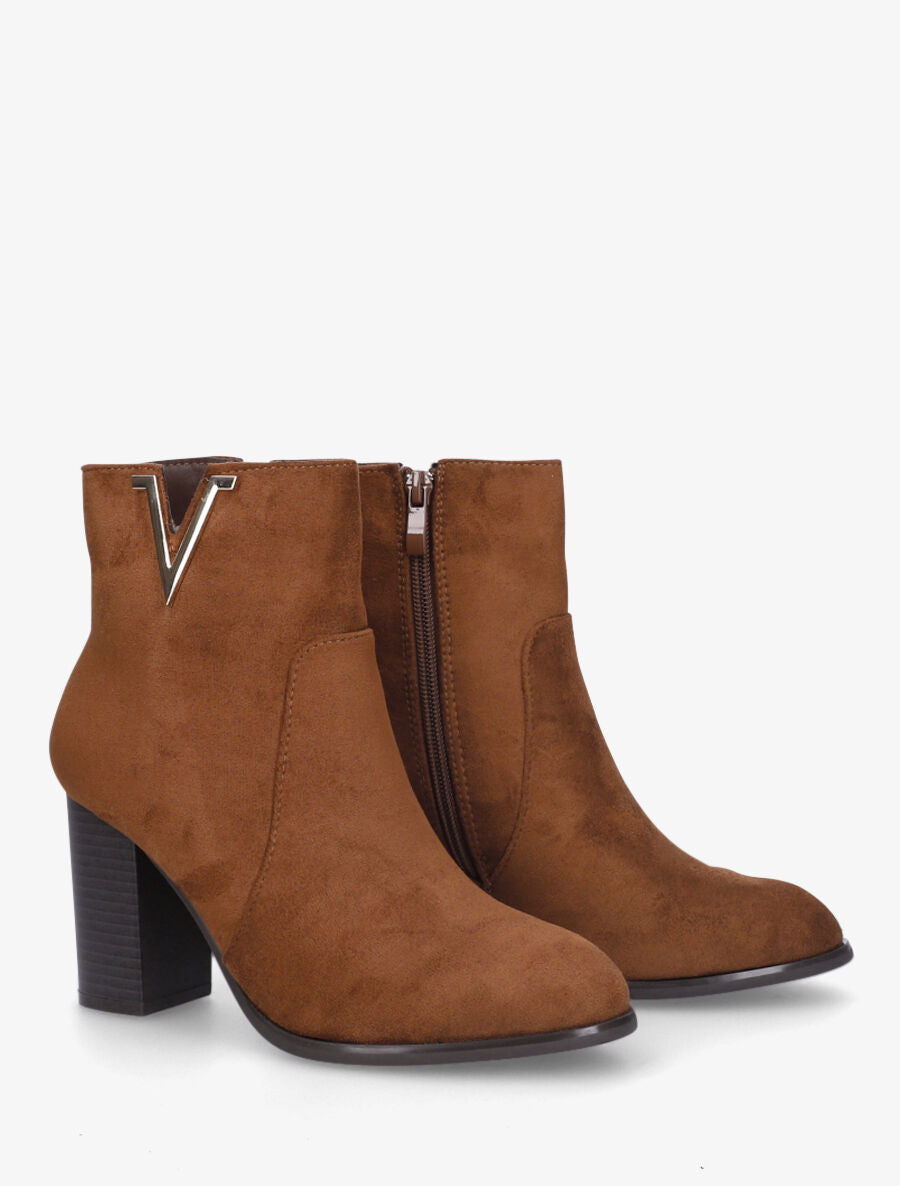 Bottines à talon en suédine - Camel - 4