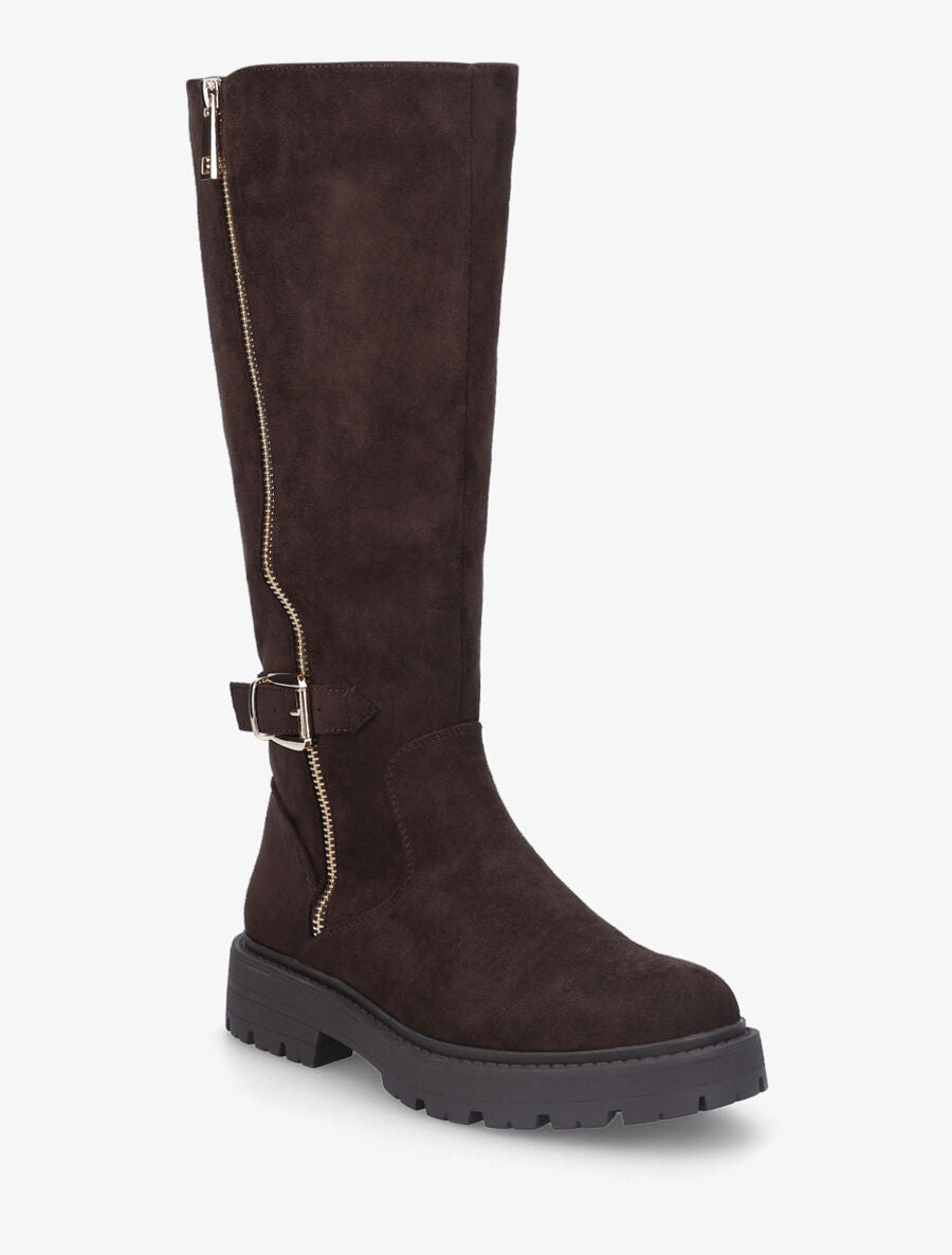 Bottes en suédine à zip et boucle - Marron - 2