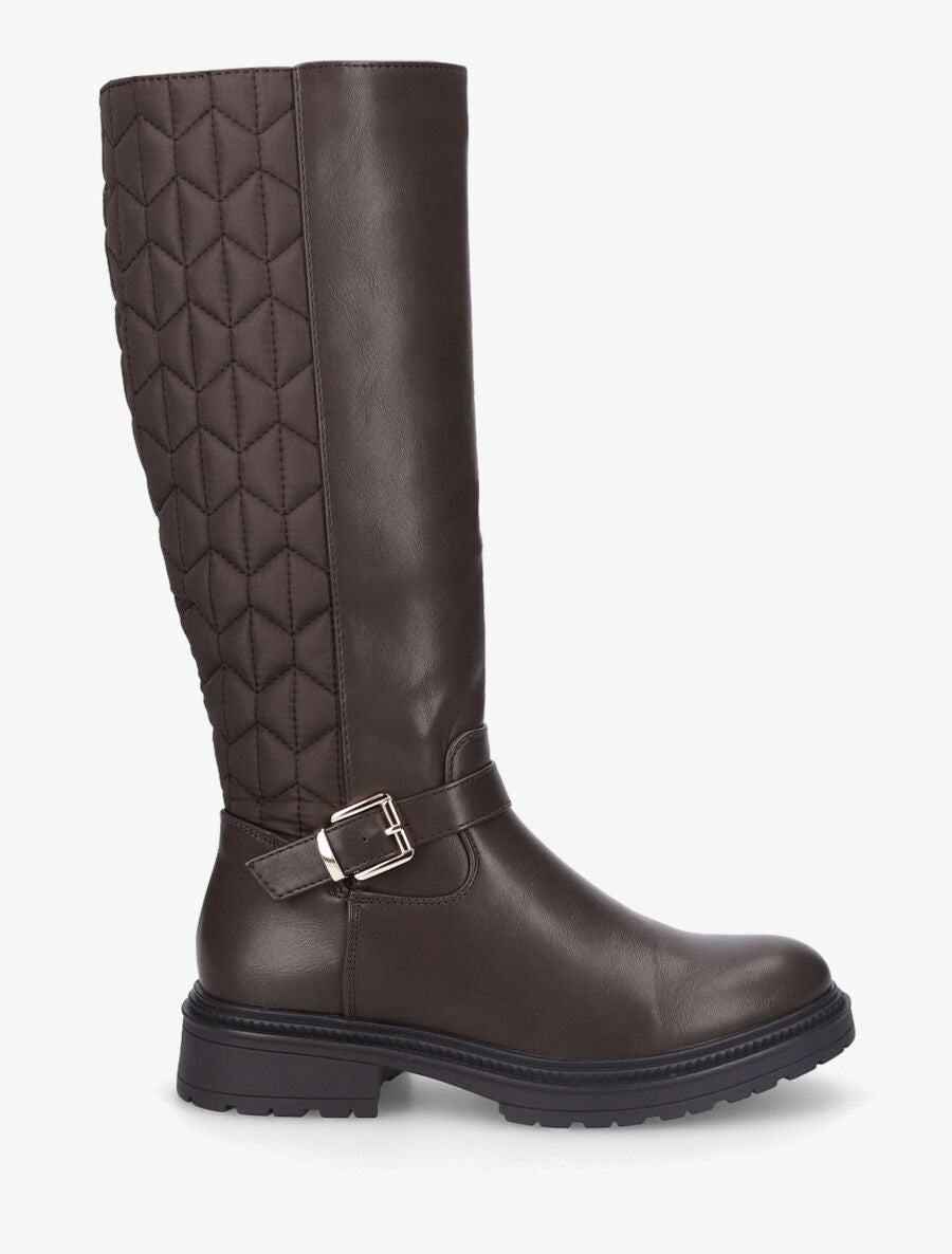 Bottes bi-matière matelassées à boucle - Marron - 1