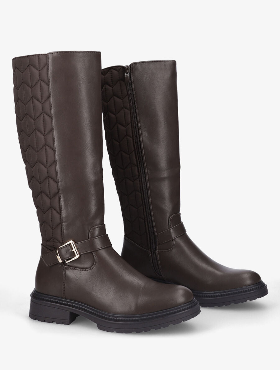Bottes bi-matière matelassées à boucle - Marron - 4