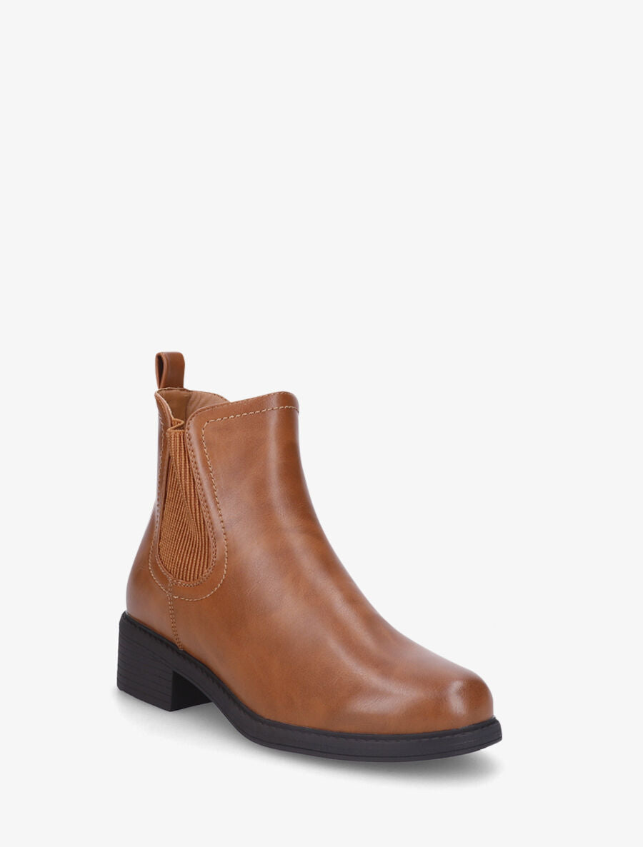 Bottines plates en simili effet patiné - Camel - 2