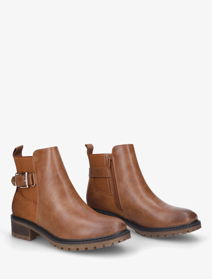 Bottines bi-matière à boucle - Camel - 4