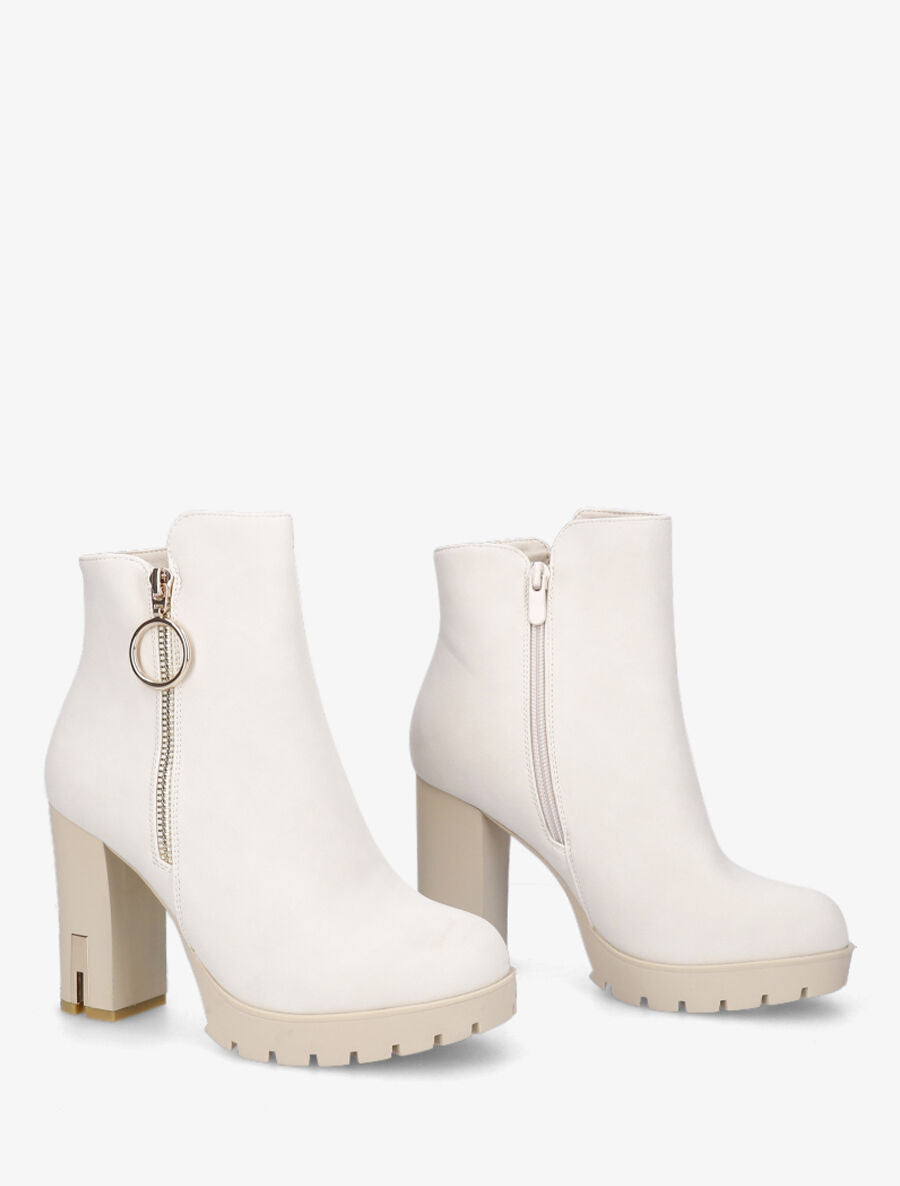 Bottines à talon haut et zip - Beige - 4