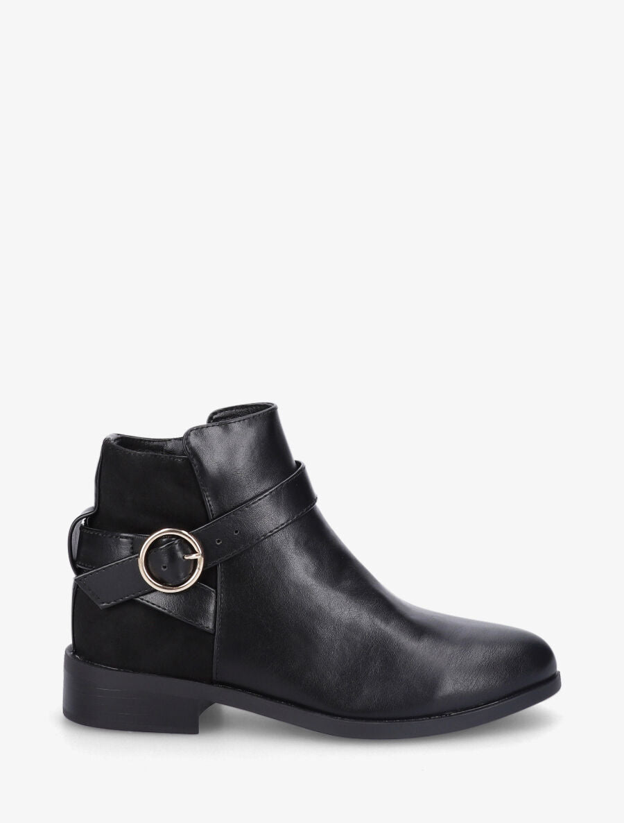 Bottines en simili à boucle ronde - Noir - 5