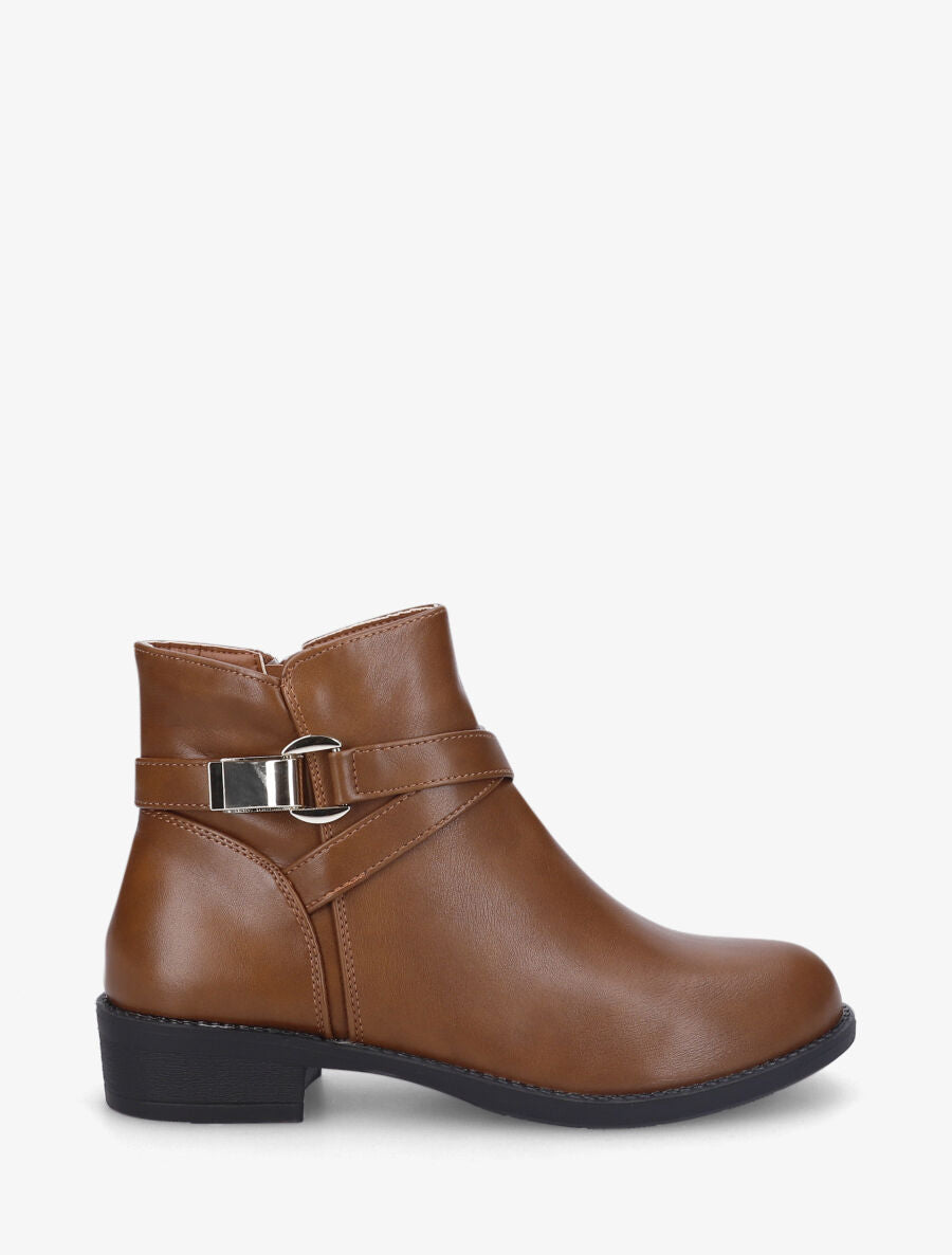 Bottines plates à boucle fantaisie - Camel - 5