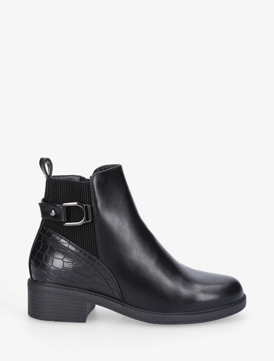 Bottines croco à boucle - Noir - 1