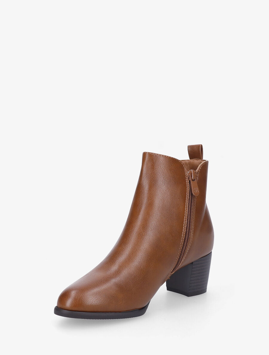 Bottines à zip classiques en simili - Camel - 3