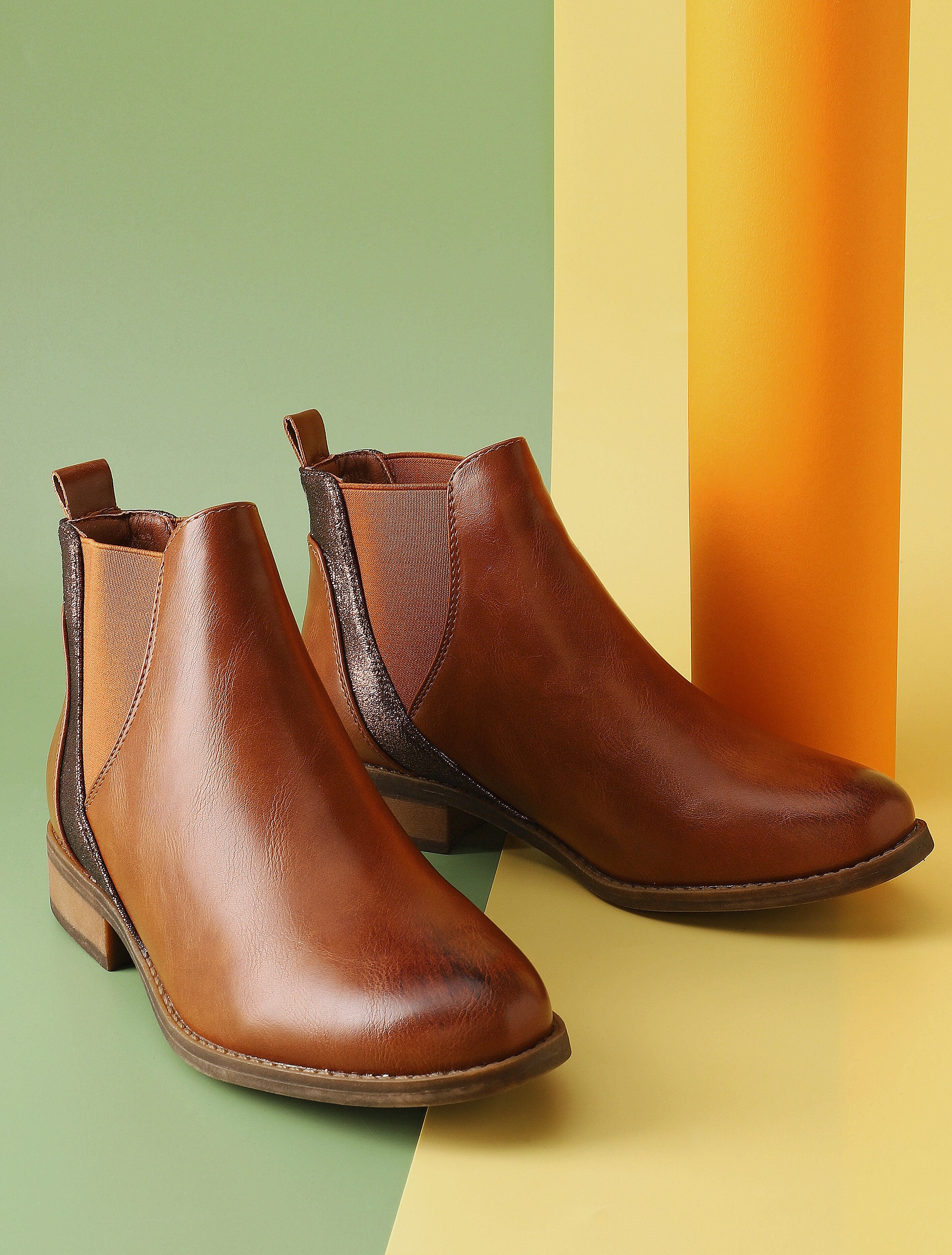 Bottines plates irisées - Camel - 1