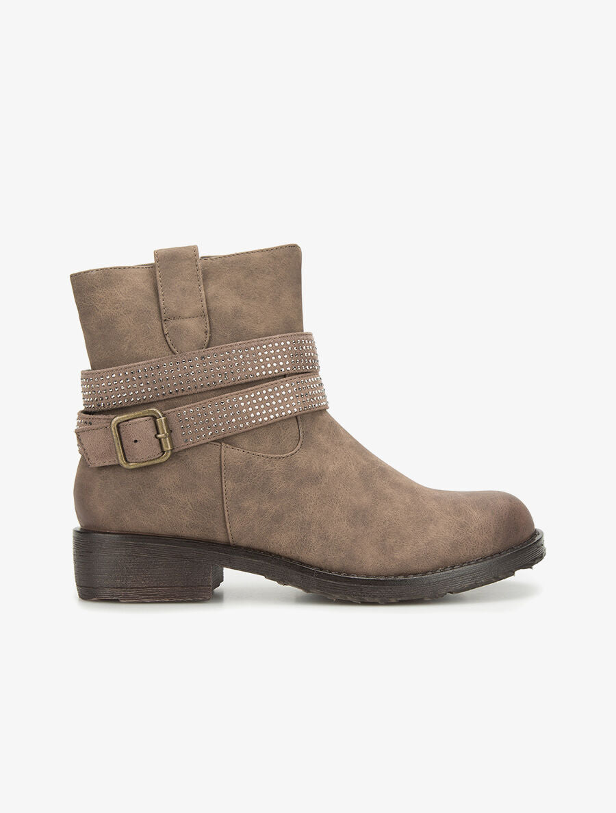 Boots lanières strassées - marron - 1