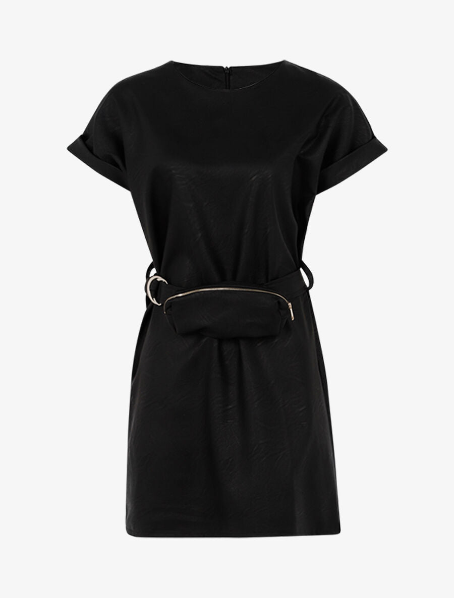Robe en simili avec ceinture style banane - Noir - 1
