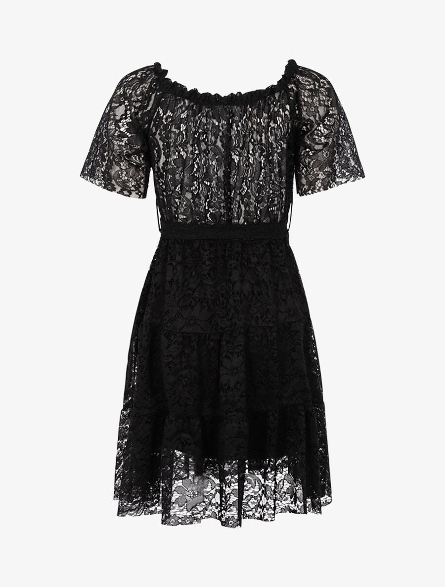 Robe en dentelle fleurie doublée - Noir - 2