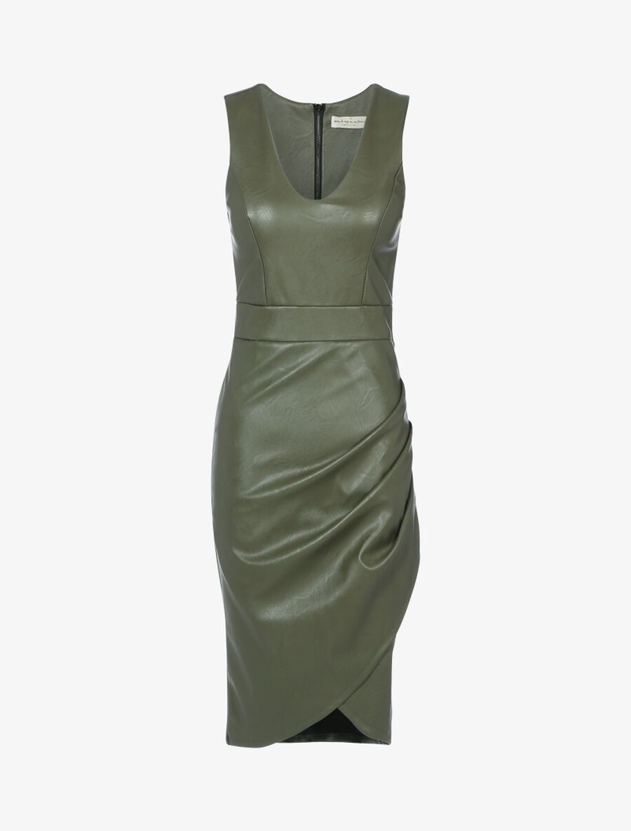 Robe fourreau en simili - Kaki - 1