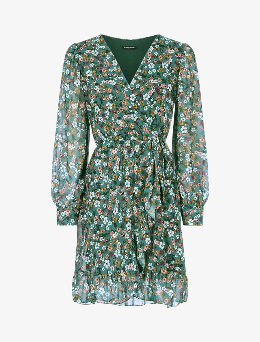 Robe volantée à manches ajourées - Vert - 1
