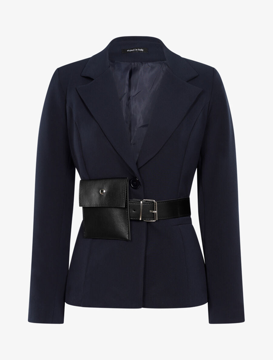 Veste droite à ceinture pochette - Marine - 1