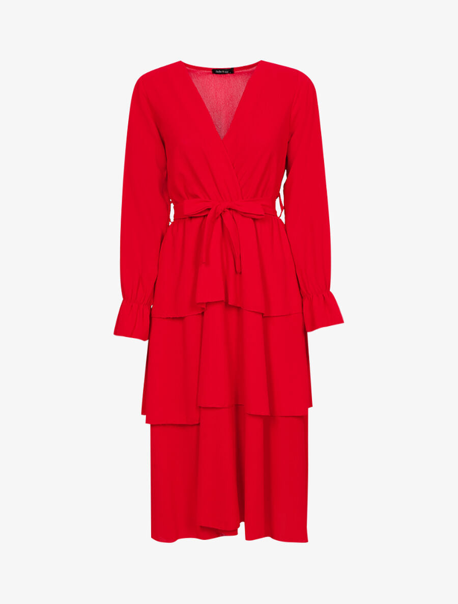 Robe mi longue volantée - Rouge - 1