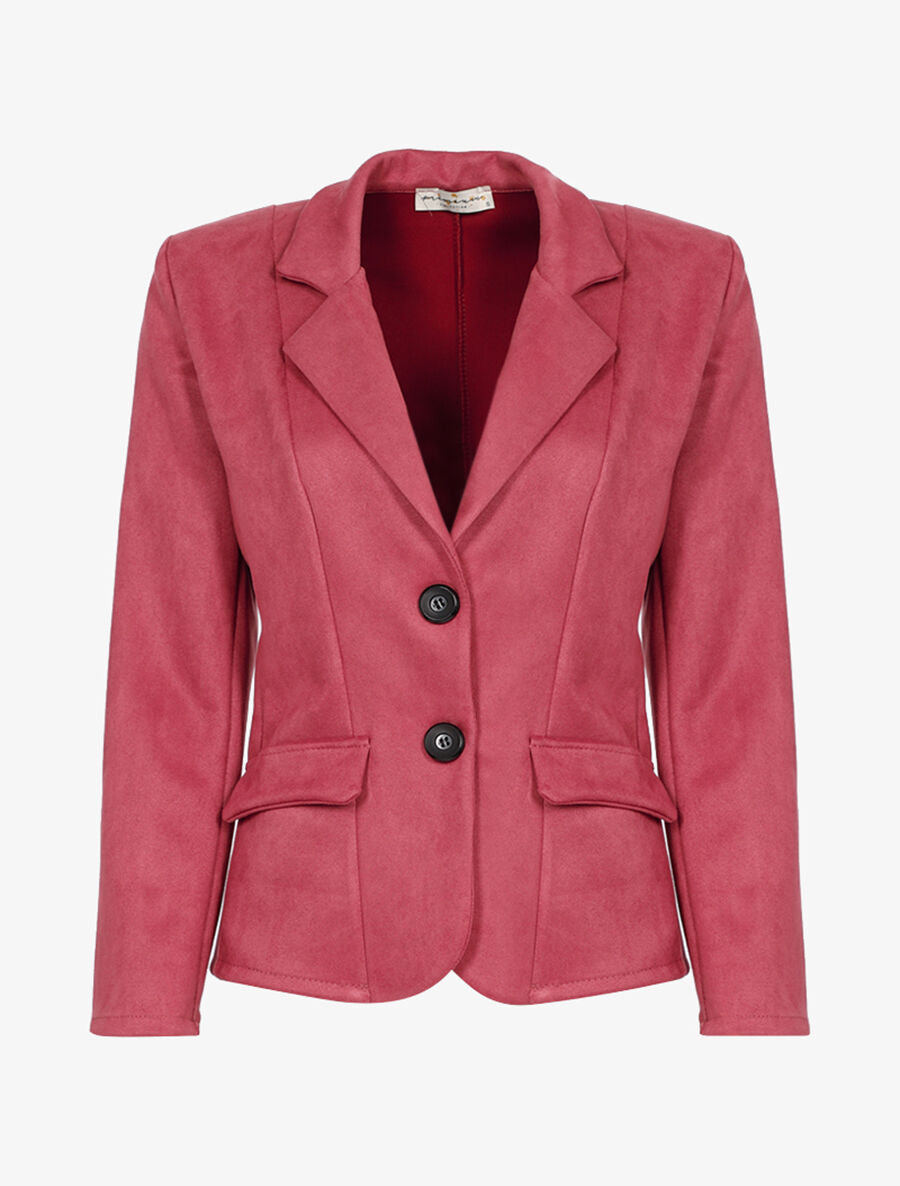 Veste droite en suédine à col cranté - Rose foncé - 1