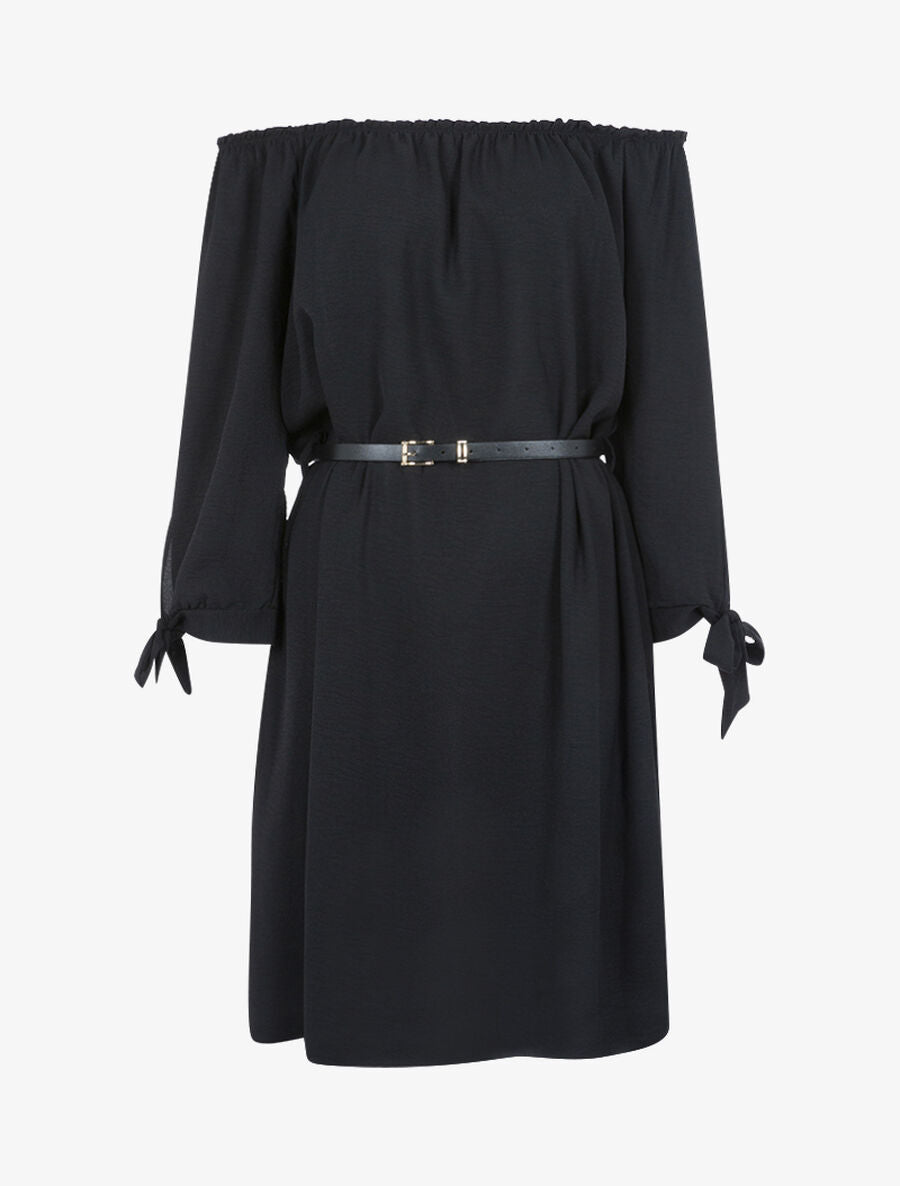 Robe fluide à col bardot - Noir - 1