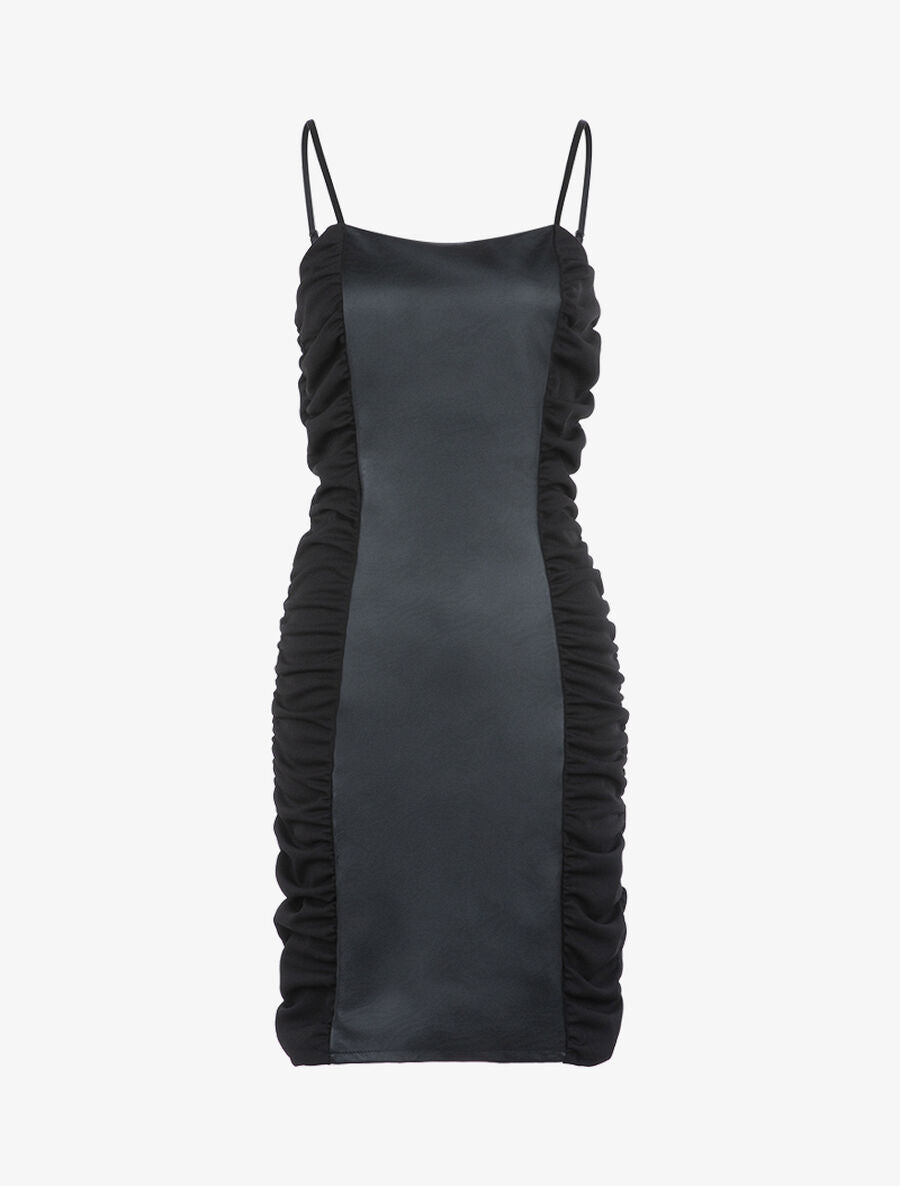 Robe fourreau bi matière - Noir - 1