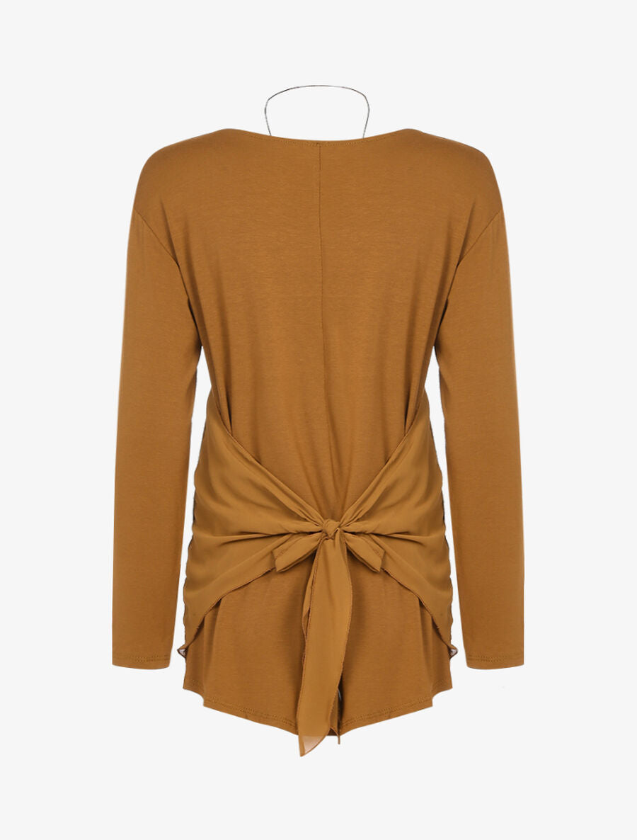 Top à empiècement en voile au dos - Camel - 2