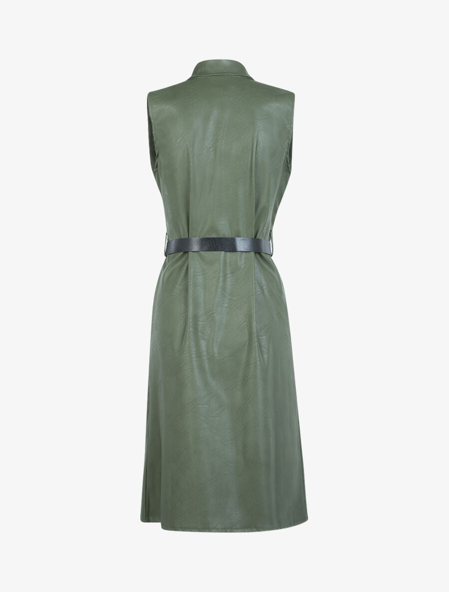 Robe mi longue en simili - Kaki - 2
