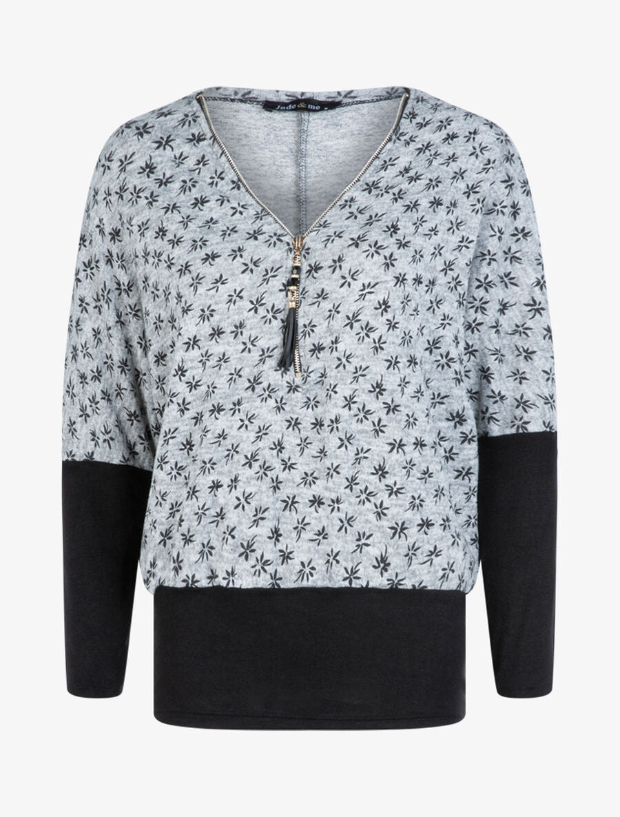 Pull chauve souris à imprimé petites fleurs - Gris clair - 1