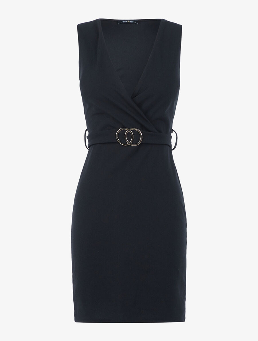 Robe ajustée ceinture à nouer au dos - Noir - 1