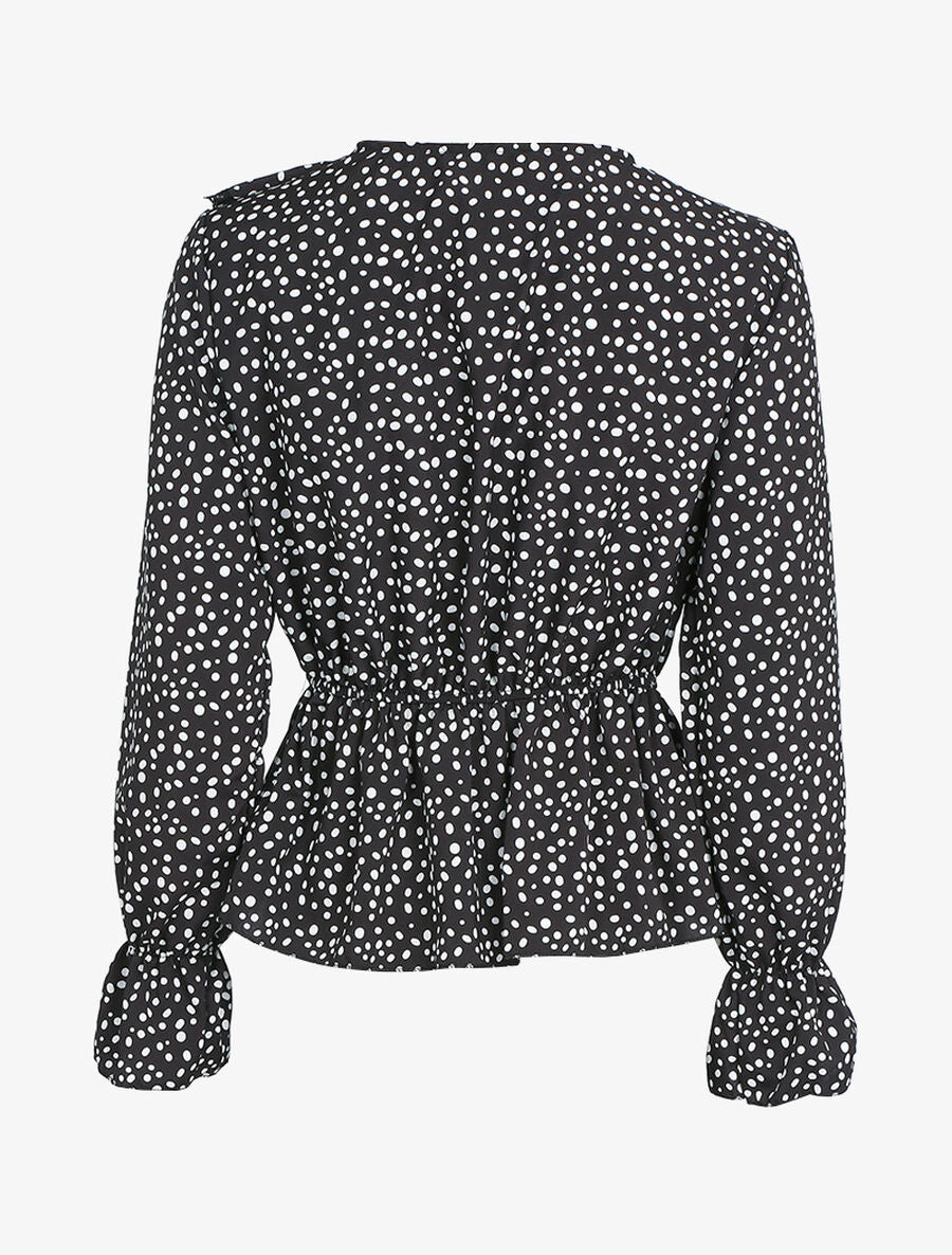 Blouse à jabot imprimé à pois - Noir - 2