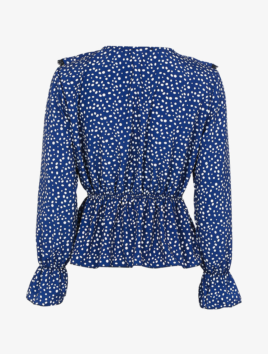 Blouse à jabot imprimé à pois - Bleu nuit - 2
