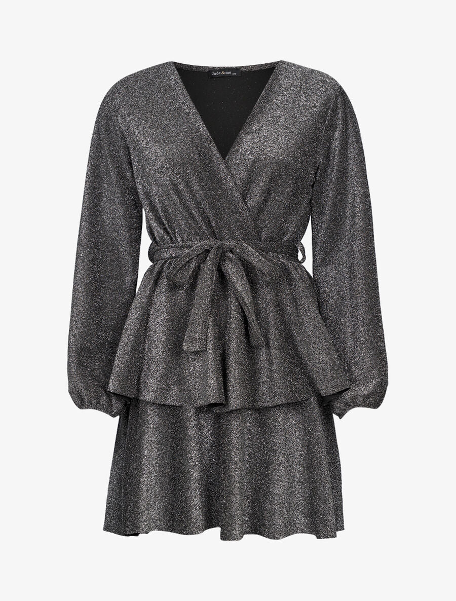 Robe pailletée à bas volanté - Argent - 1