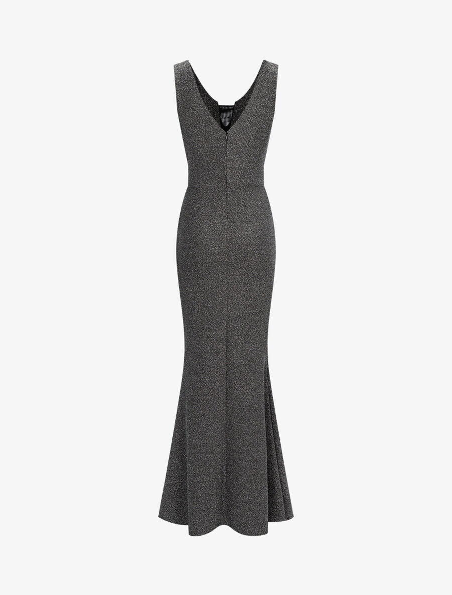 Robe sirène pailleté à décolleté transparent - Argent - 2