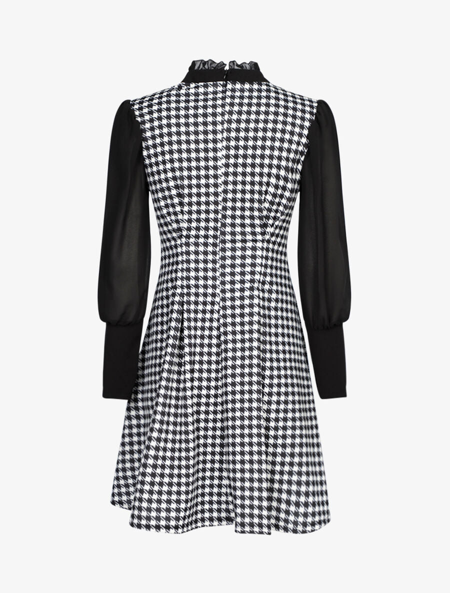 Robe imprimé pied de poule à col lavallière - Noir - 2