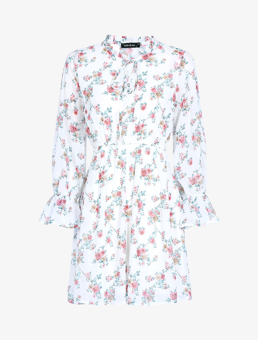 Robe patineuse à imprimé roses - Blanc - 1