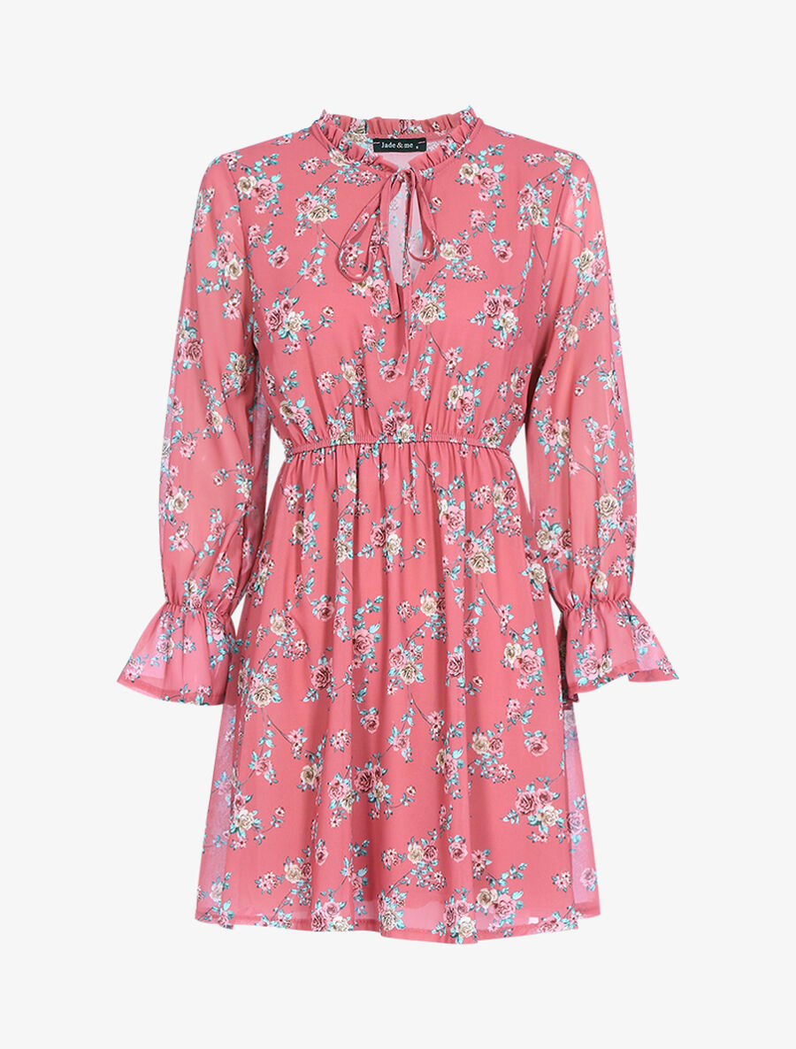 Robe patineuse à imprimé roses - Rose foncé - 1
