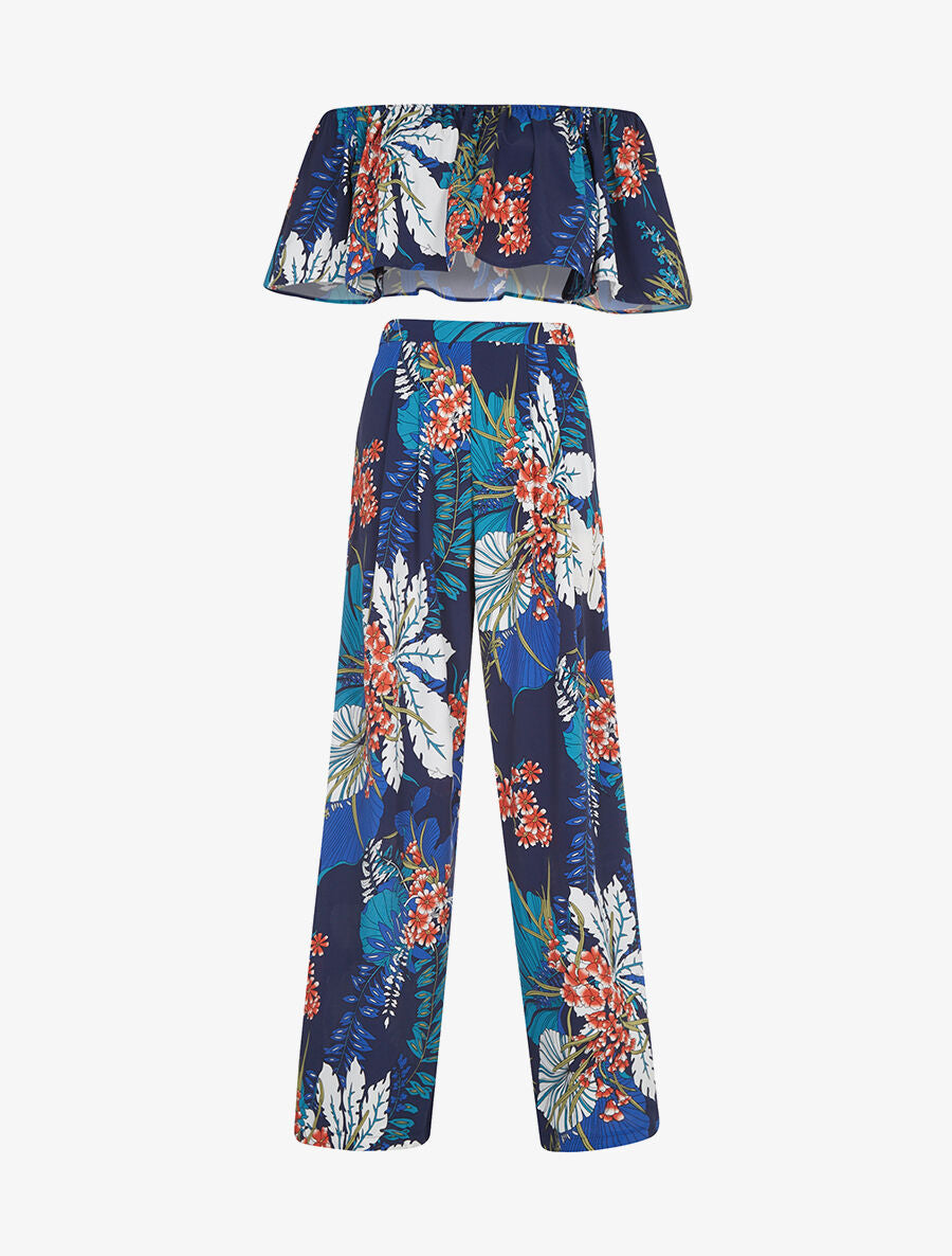 Ensemble crop-top et pantalon imprimé - marine - 3
