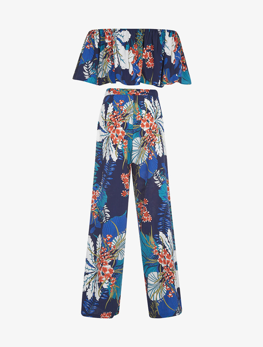 Ensemble crop-top et pantalon imprimé - marine - 2