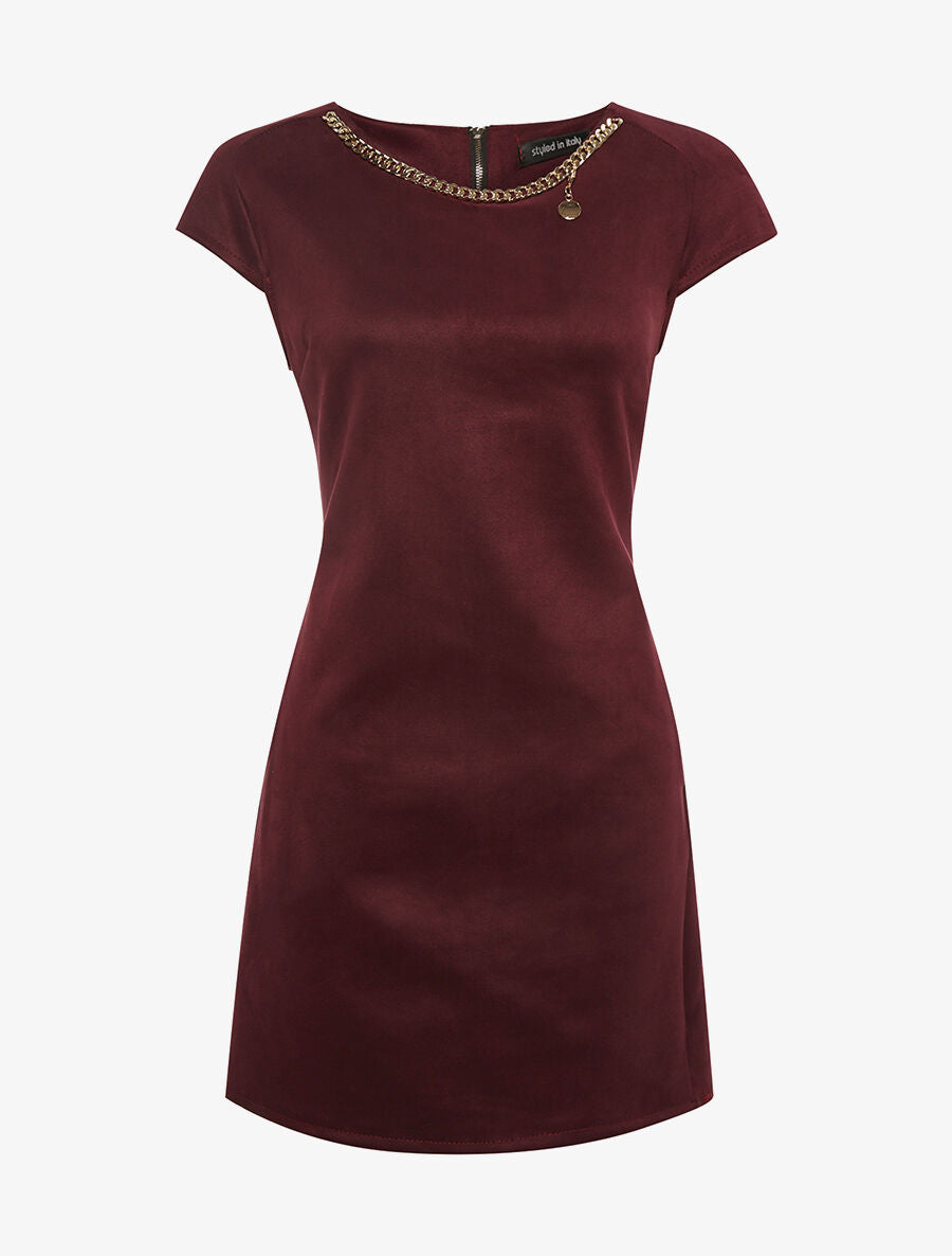 Robe daim chainette au col - aubergine - 3