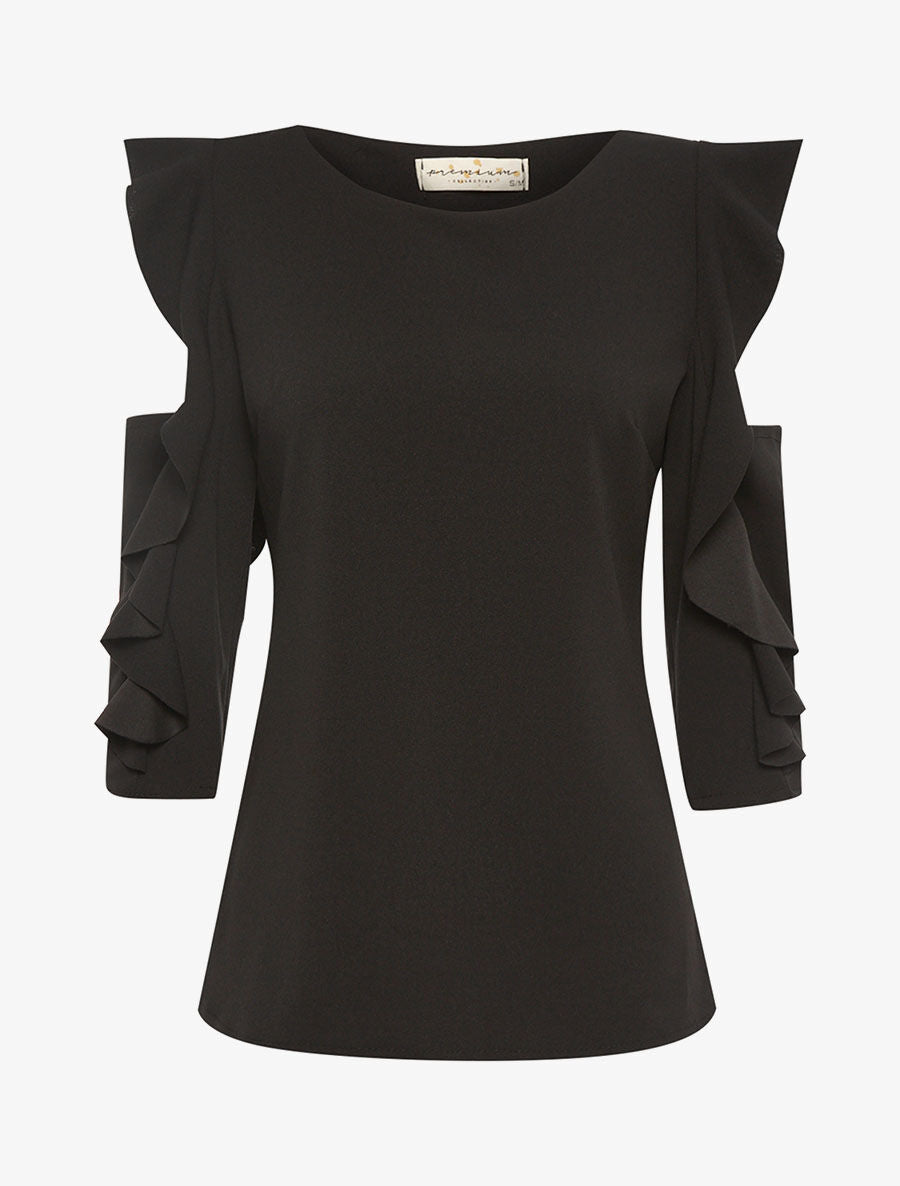Top bras nus et volantés - noir - 1