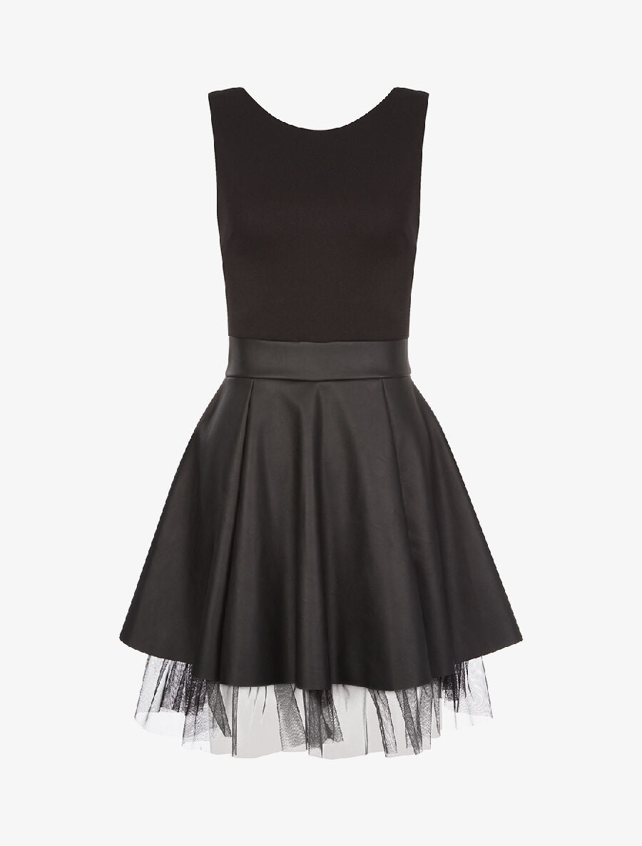 Robe bimatière et tulle - noir - 1