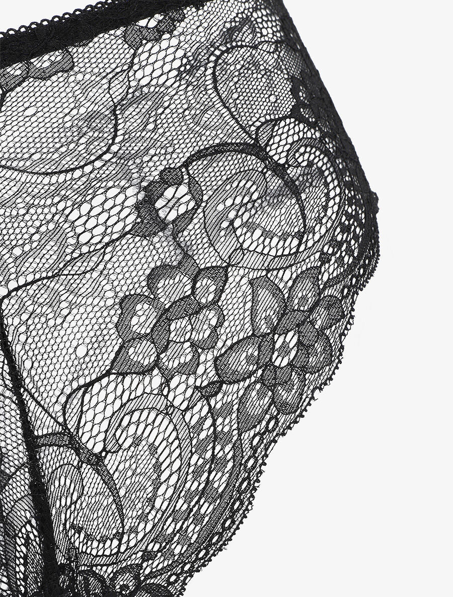 Ensemble push up en dentelle à motif floral - Noir - 4