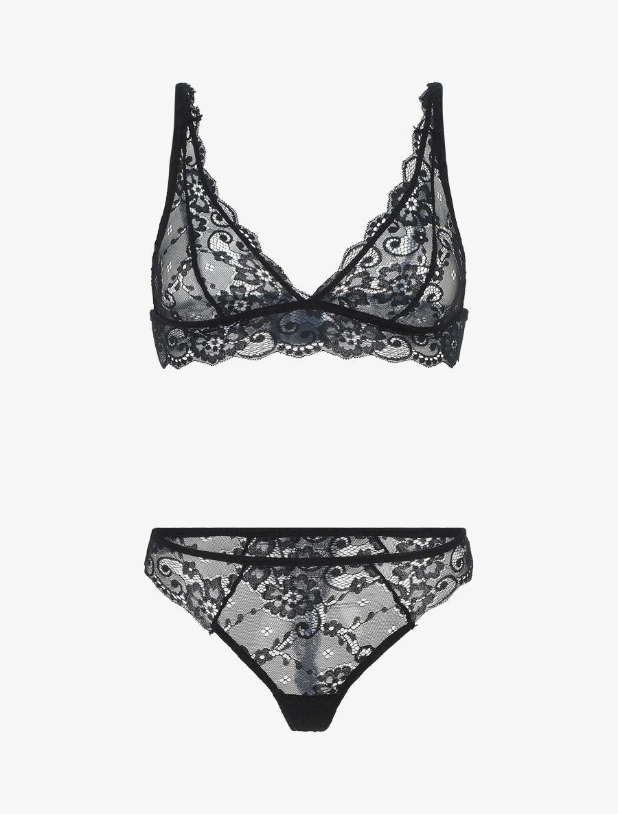 Ensemble soutien-gorge triangle et tanga en dentelle - Noir - 2