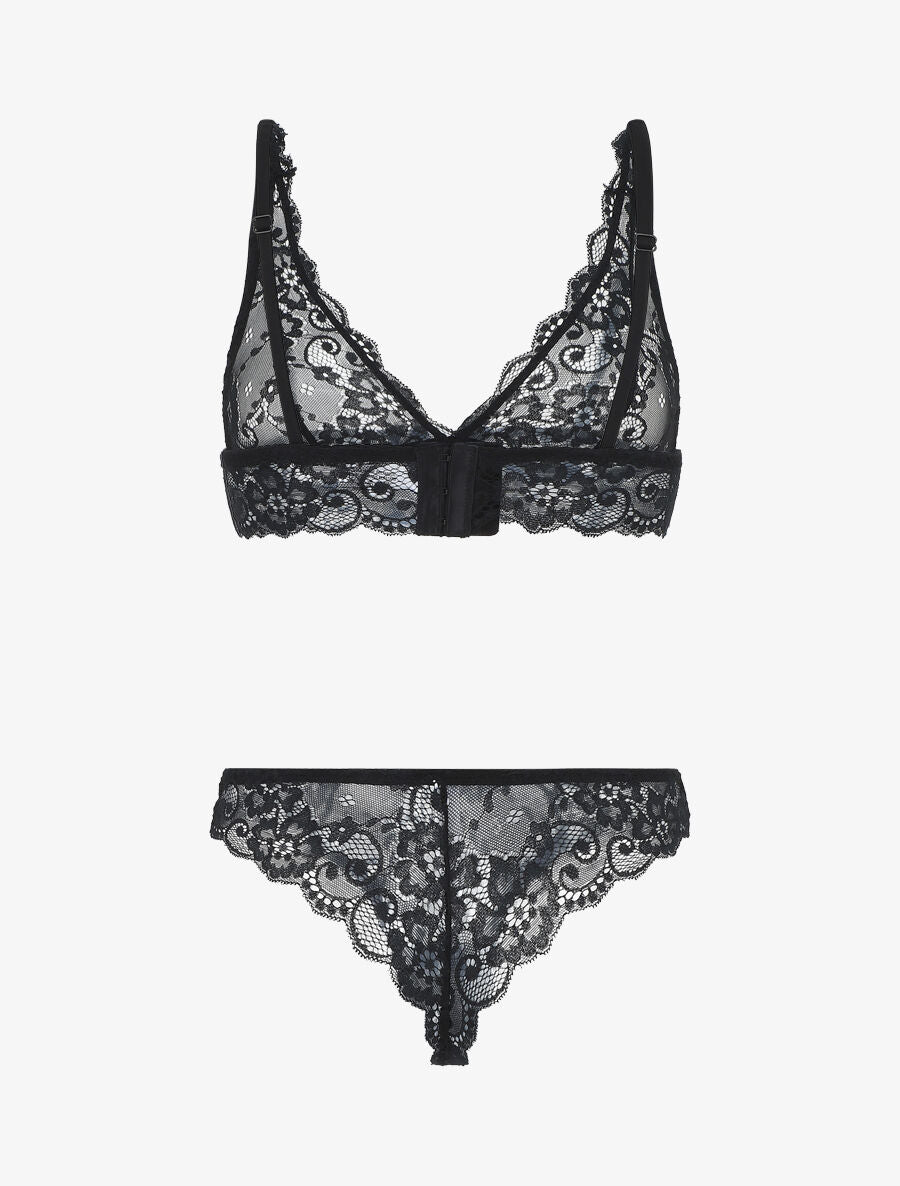 Ensemble soutien-gorge triangle et tanga en dentelle - Noir - 3