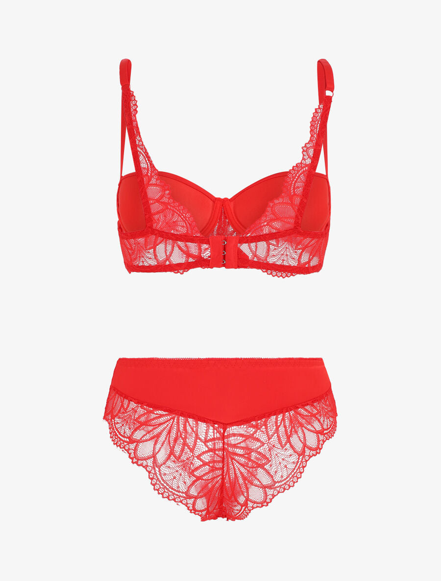 Ensemble push up en dentelle à motif graphique - Rouge - 3