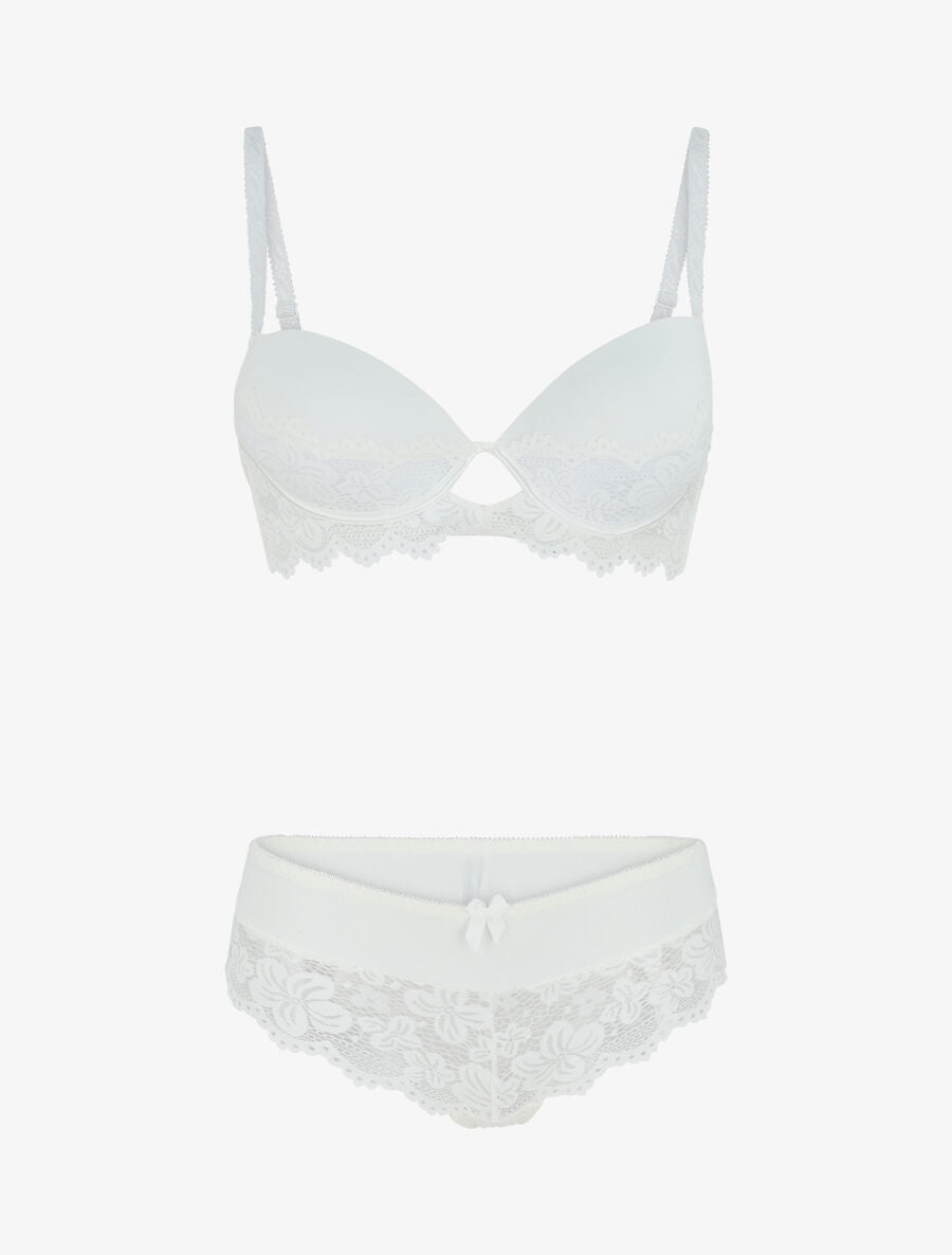 Ensemble push up en dentelle fleurie - Blanc - 2