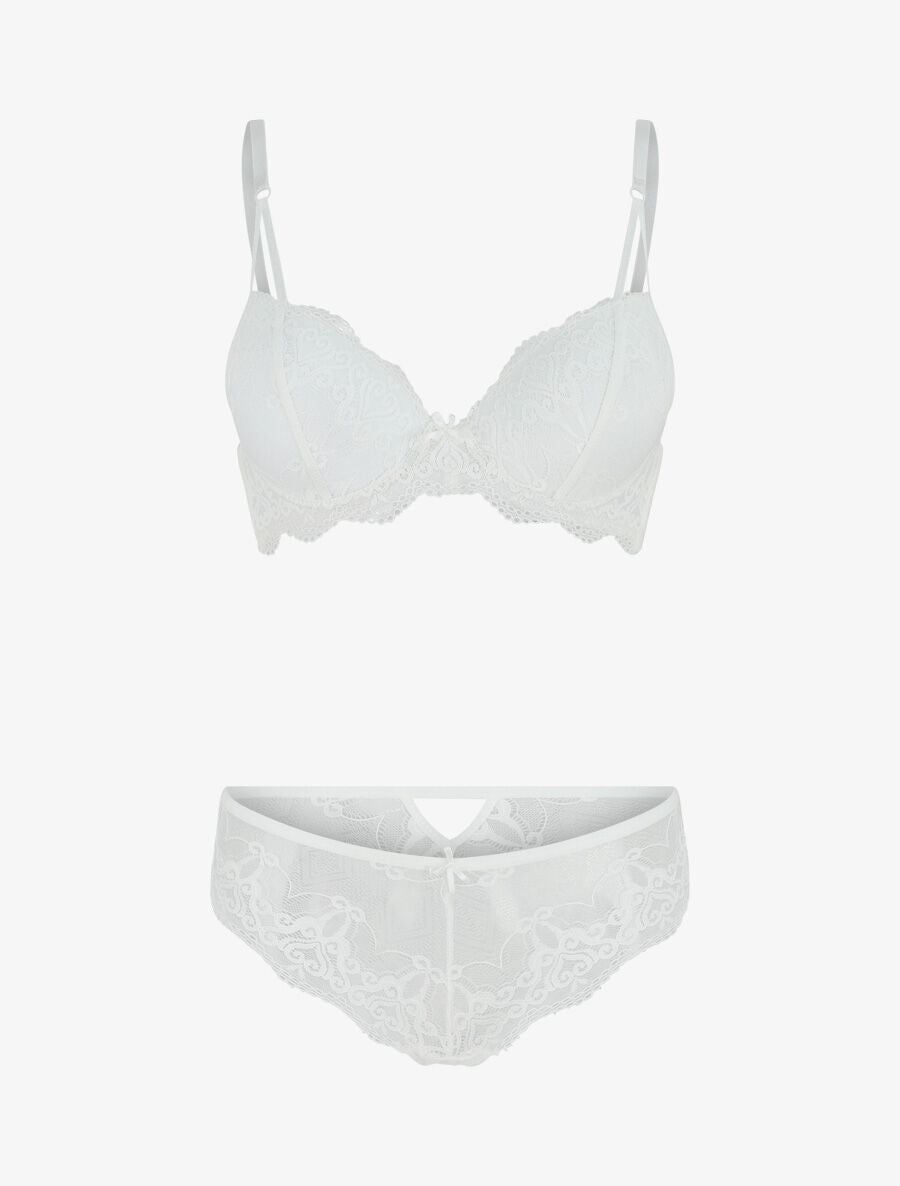 Ensemble push up en dentelle fantaisie - Blanc - 4